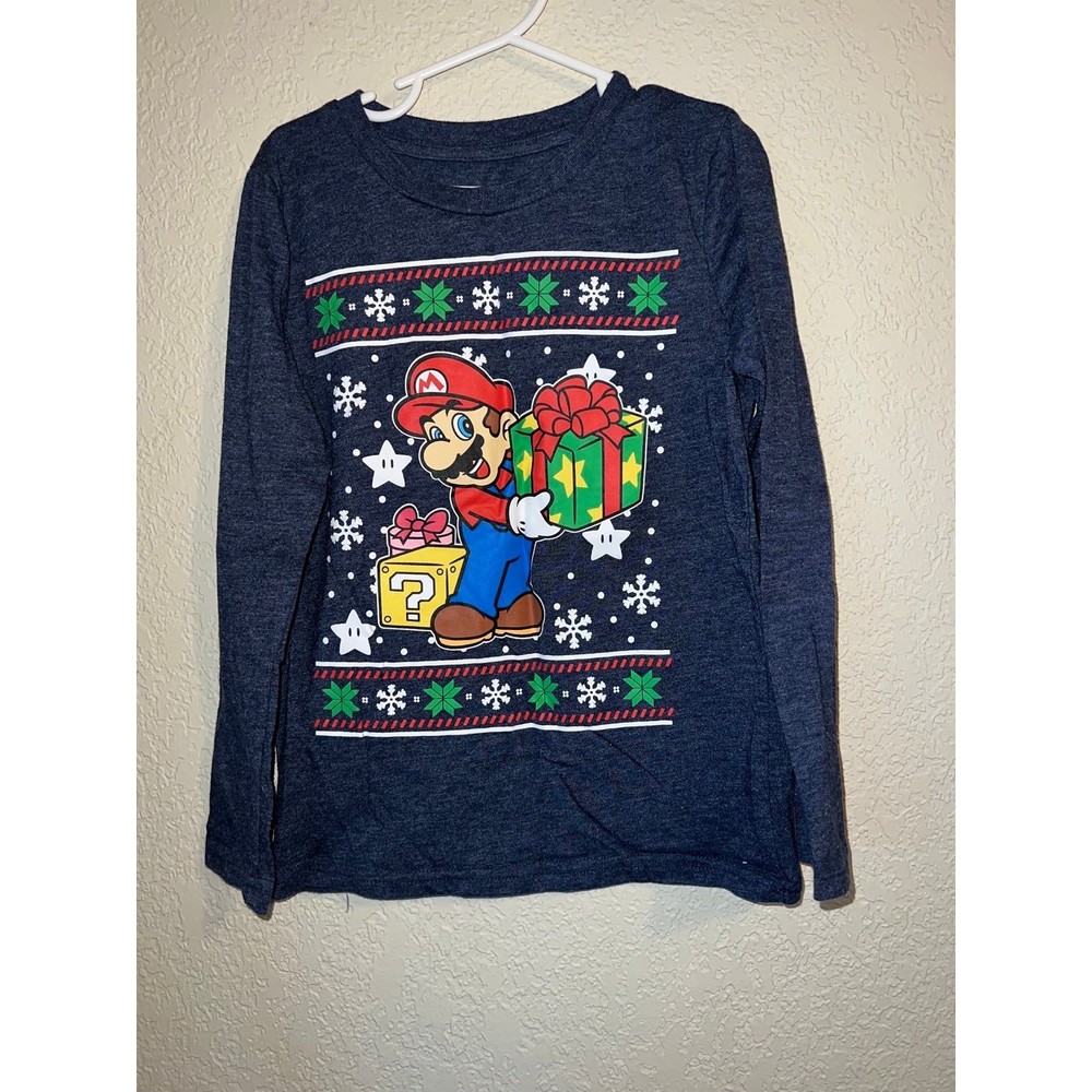 Super Mario Bros Christmas Holiday Long Sleeve Tee Sz 7 Jumping Beans